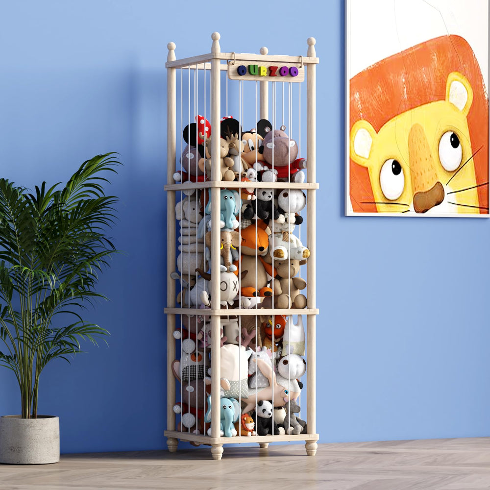 Td ymzdw stuffed animal storage wood assembly shows sturdy pine frame for durable, kids-safe toy organization.