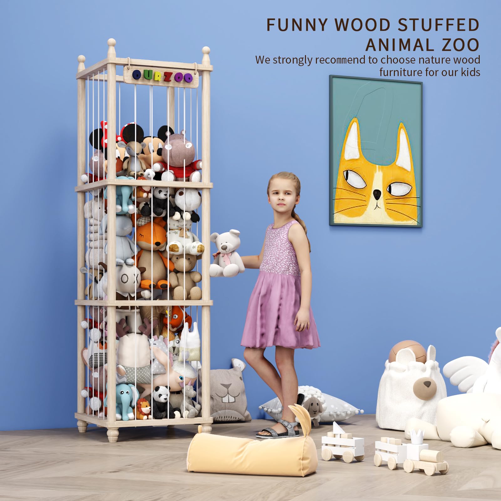 Td ymzdw storage wood capacity shows over 200 plush toy capacity for neat playrooms.
