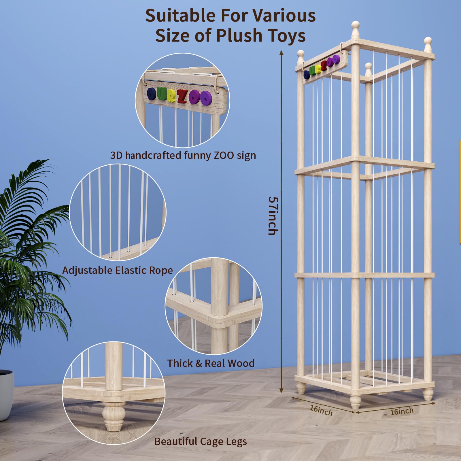 Td ymzdw storage features elastic rope for easy access to plush toys.