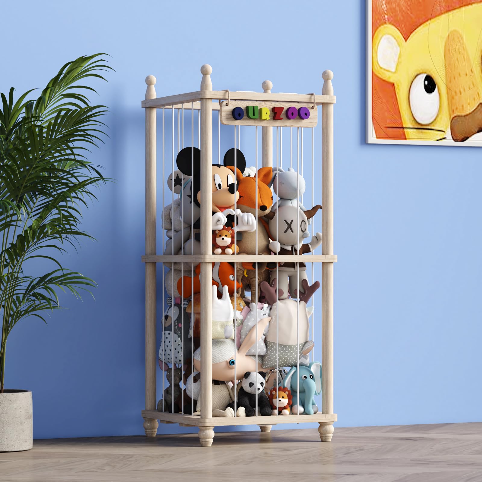 Tdymzdw stuffed animal storage wood panel front showing sturdy pine frame for kids' rooms