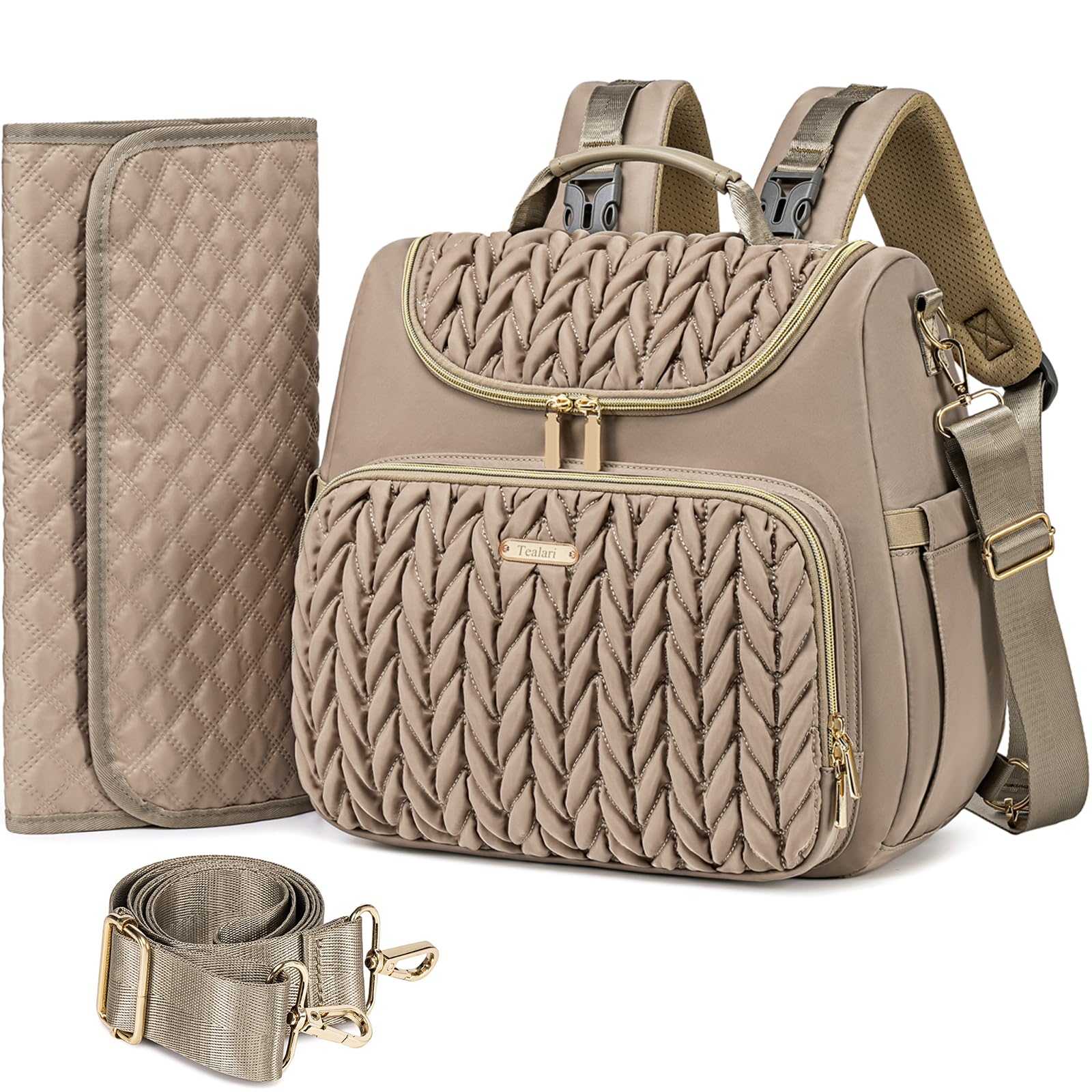 Tealari 4-in-1 diaper bag backpack front view with organized pockets for on-the-go moms