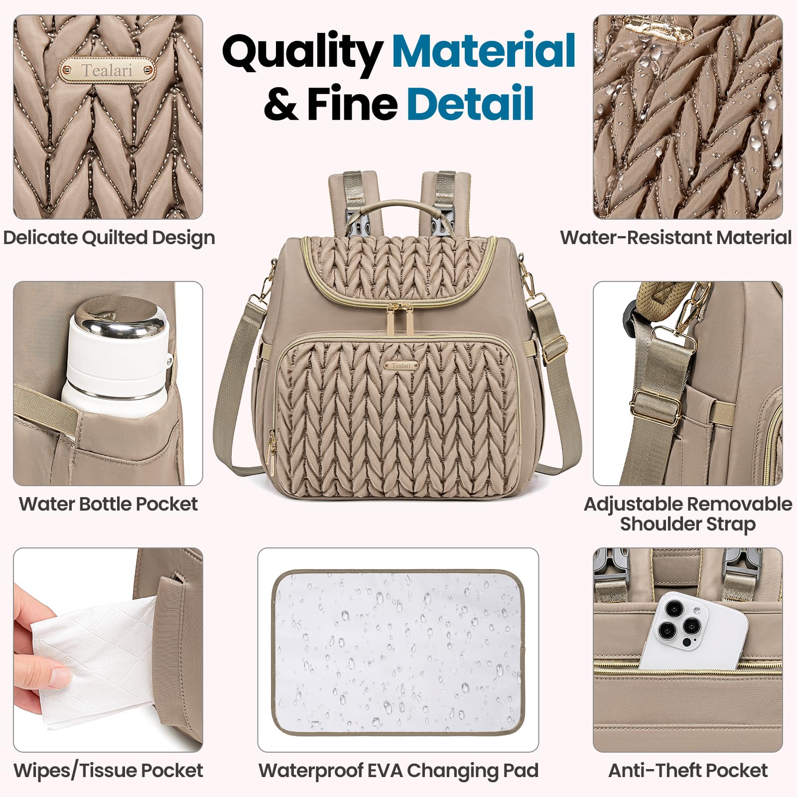 Tealari insulated bottle pockets close-up for temperature-ready bottles
