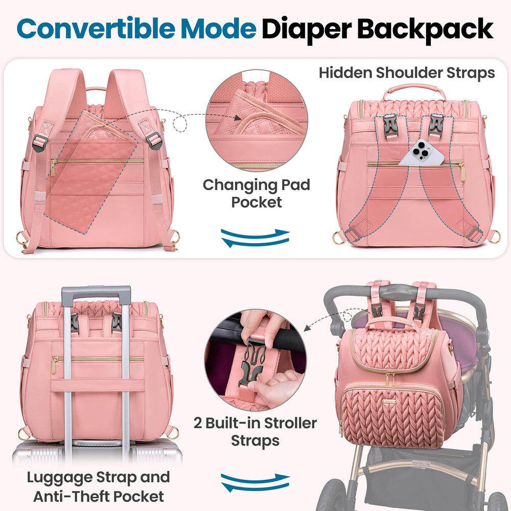 Tealari diaper bag backpack with crossbody strap for quick style switching.