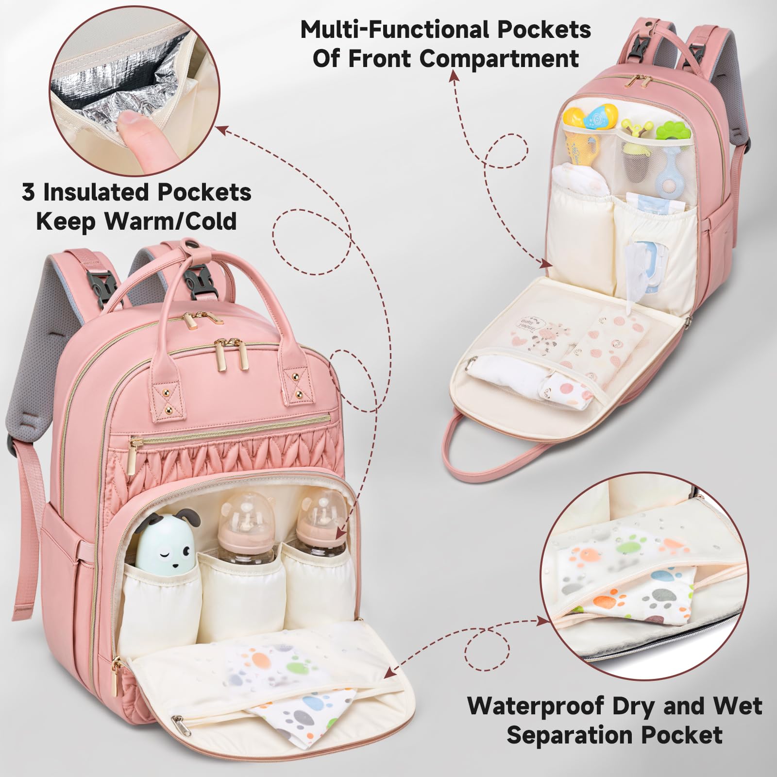 Tealari diaper bag backpack 30L capacity fits diapers, clothes, toys, and more.