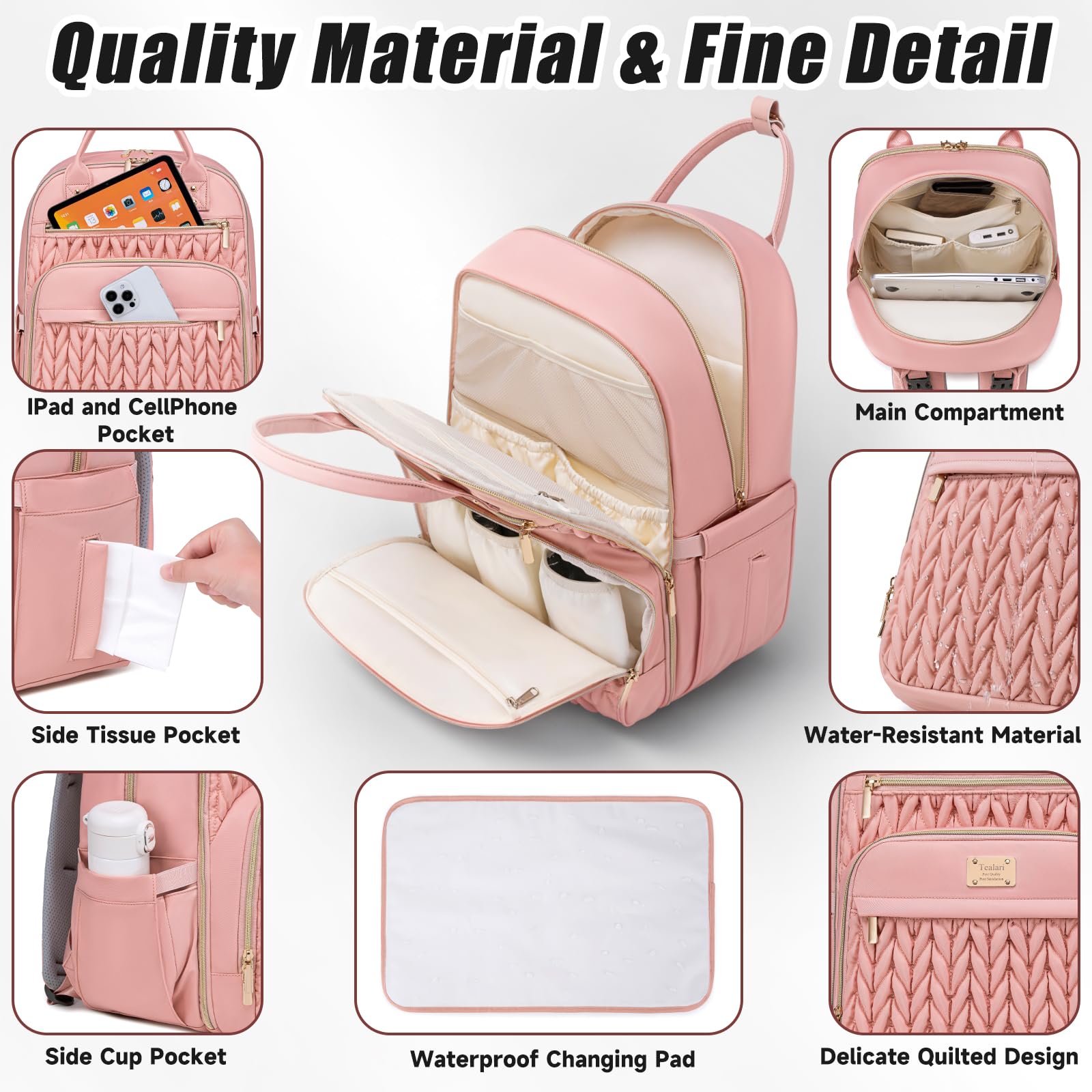 Tealari diaper bag backpack insulated bottle pockets help keep drinks ready.