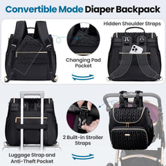Tealari diaper bag backpack with stroller straps for secure stroller mounting.