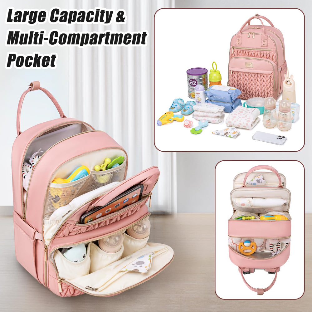 Tealari diaper bag backpack with stroller straps allows hands-free strolling.