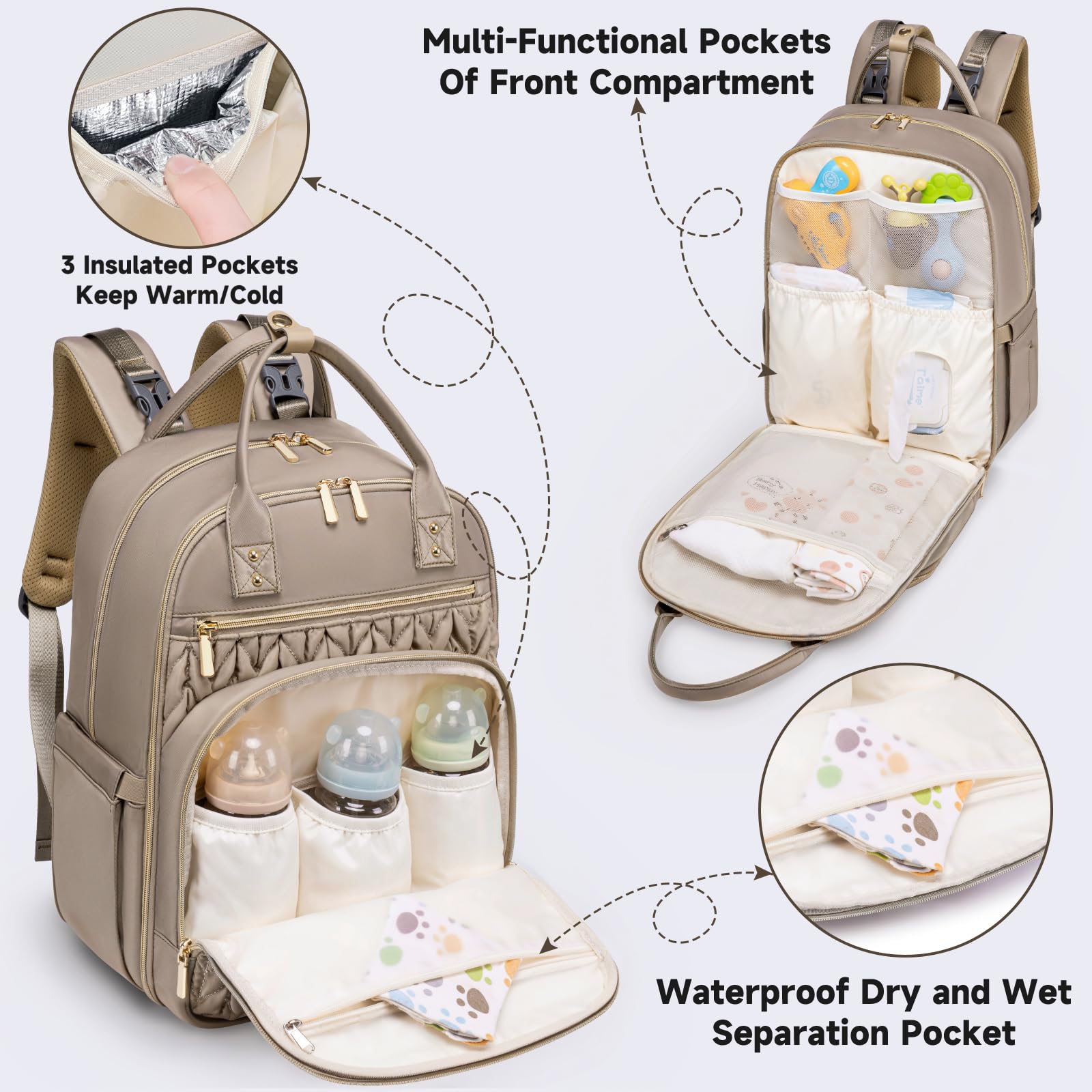 Tealari diaper bag backpack top-open view highlighting easy packing and quick access.