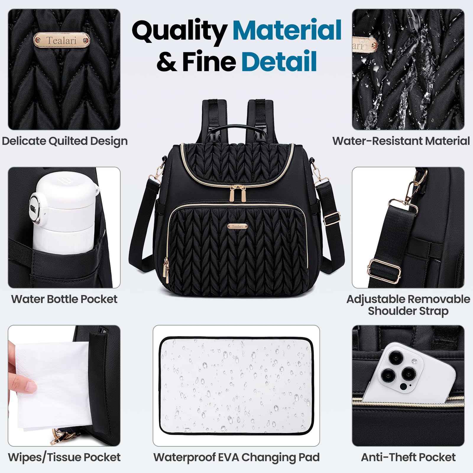 Tealari large-capacity diaper bag pockets keep baby essentials organized.