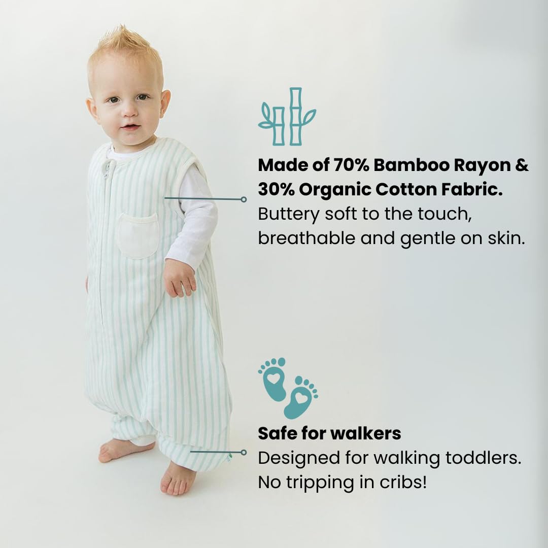 Tealbee Dreamsuit sleep bag open feet design highlights safer mobility
