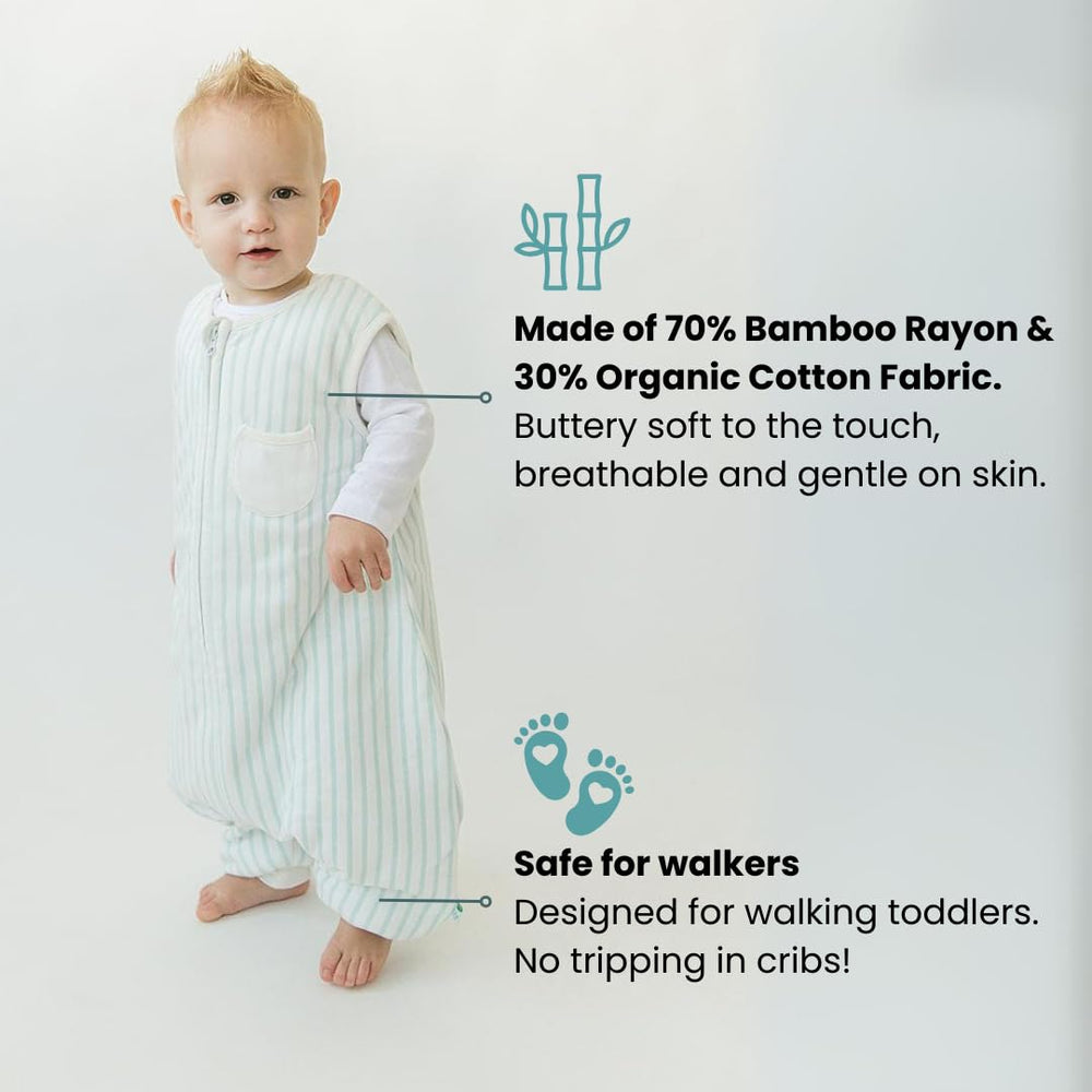 Tealbee Dreamsuit sleep bag open feet design highlights safer mobility
