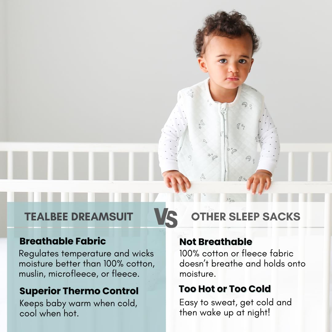 Tealbee Dreamsuit open feet design supports free toddler leg movement.