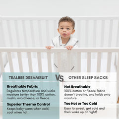 Tealbee Dreamsuit hip room design reduces fabric bunching for safe sleep