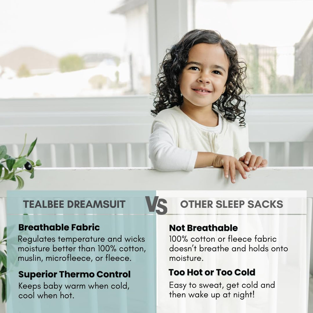 Tealbee Dreamsuit leg-room close-up illustrates breathable bamboo blend