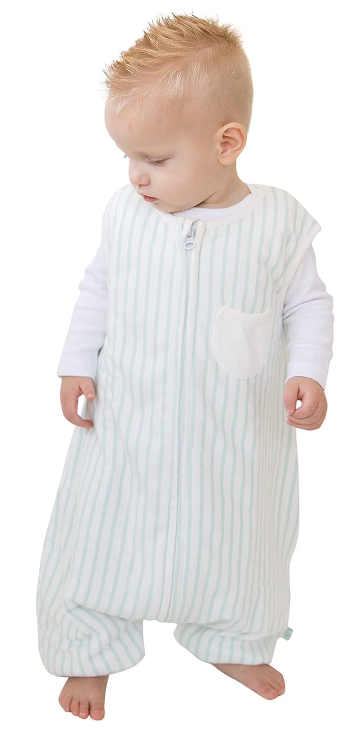 Tealbee Dreamsuit stripes close-up shows soft bamboo rayon fabric and warmth
