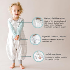 Tealbee Dreamsuit walker sleep bag highlights roomy leg area for mobility.