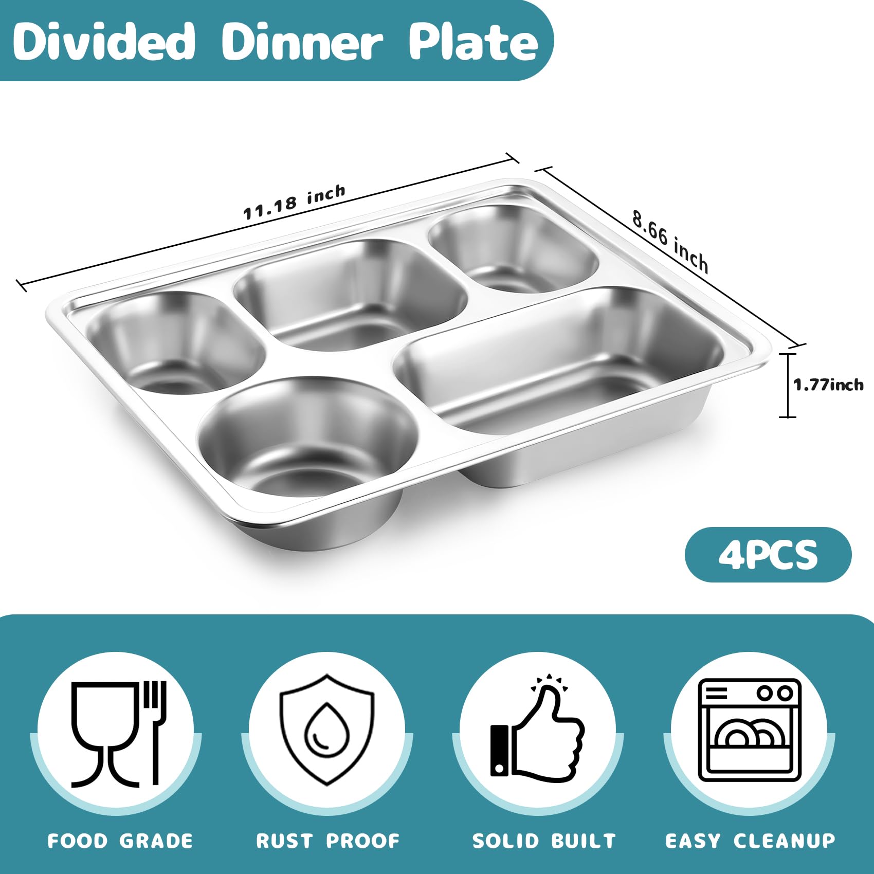 TeamFar divided plate compartments closeup highlights separate sections to prevent mixing