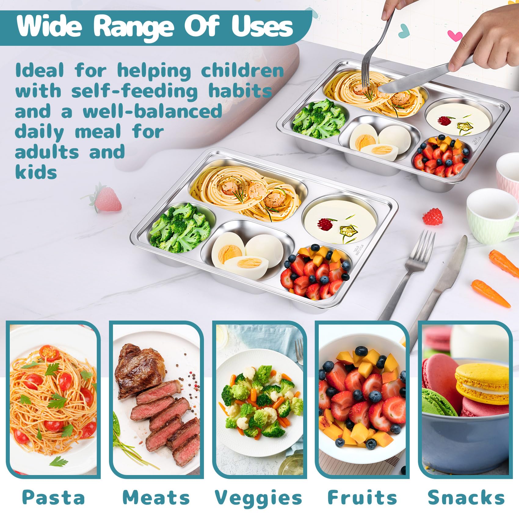 TeamFar divided plate ideal for kids and adults at home and on-the-go