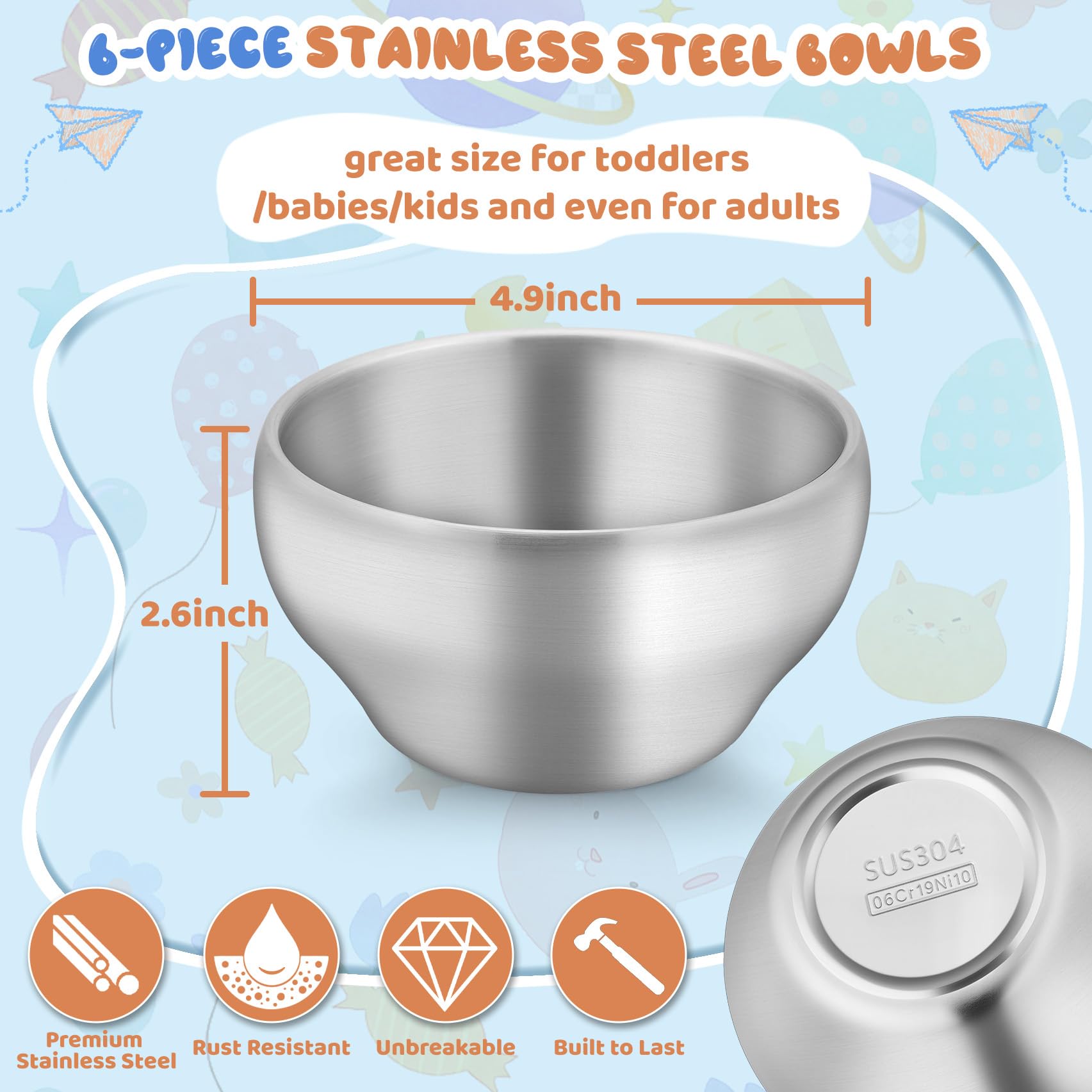 TeamFar double-wall insulated kid bowls keep exterior cool for safe handling