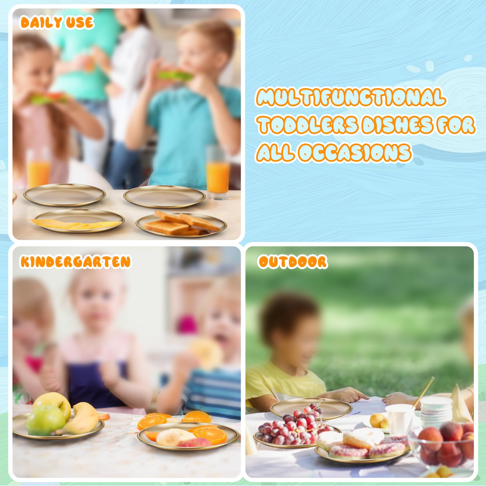 TeamFar non-toxic kids plates metal set offering a safe alternative to plastic