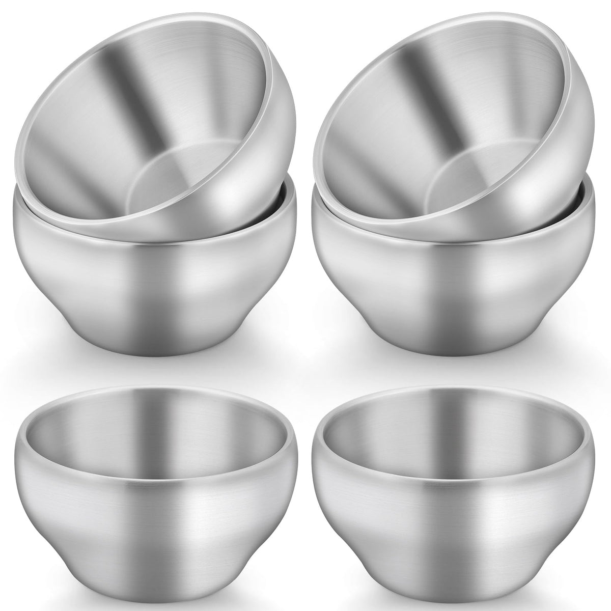 TeamFar six-pack stainless steel kids bowls on counter for meals