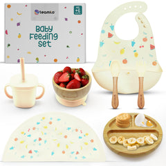 Teamko bamboo-plate shows durable bamboo plate for self-feeding and BLW meals.