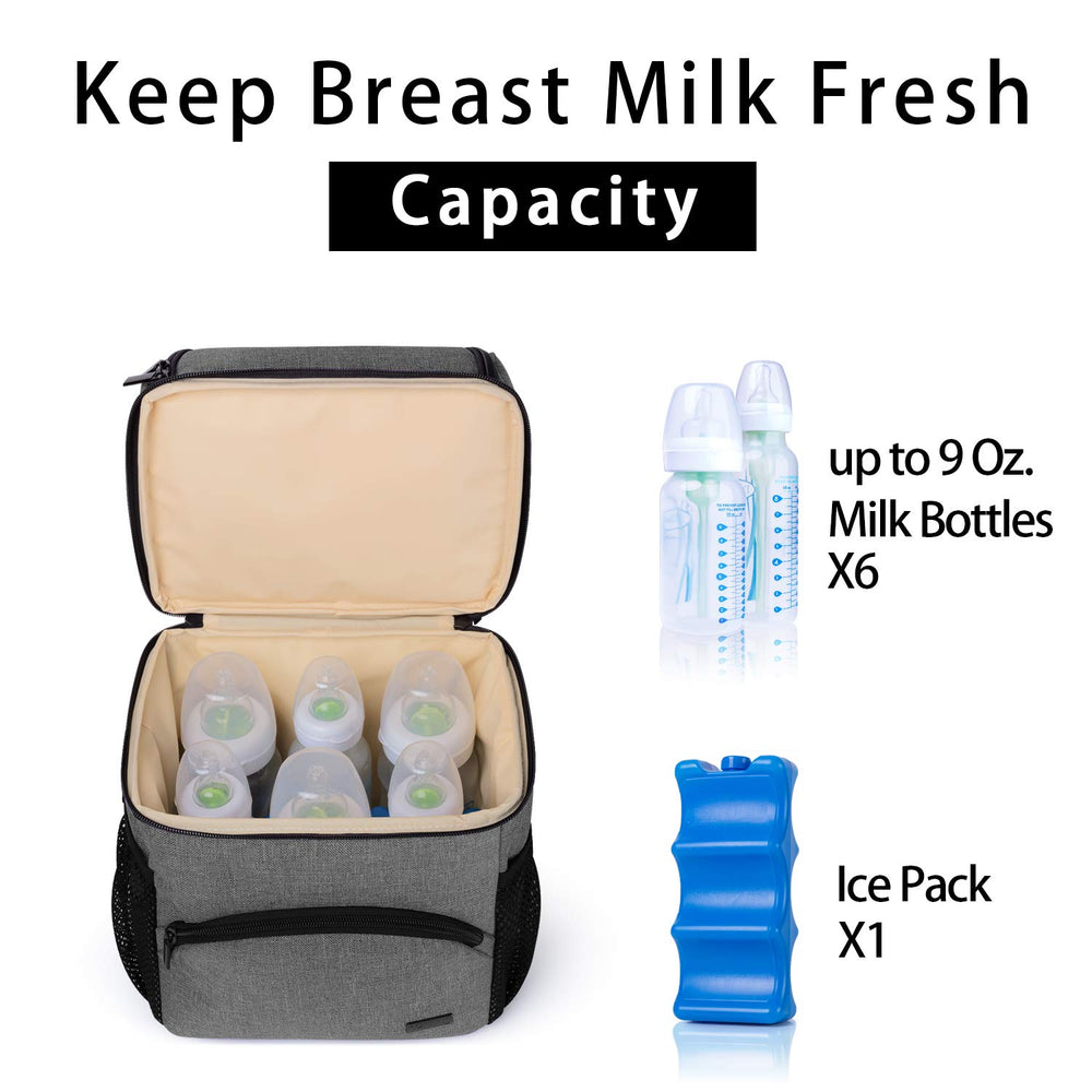 Teamoy breastmilk cooler bag bottom compartment holding six bottles for travel