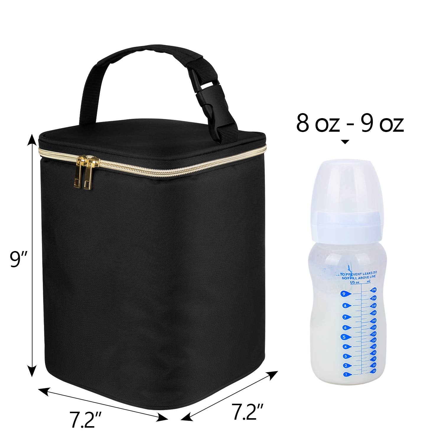 Teamoy breastmilk cooler bag dimensions show compact 7.2 by 7.2 by 9 inches.