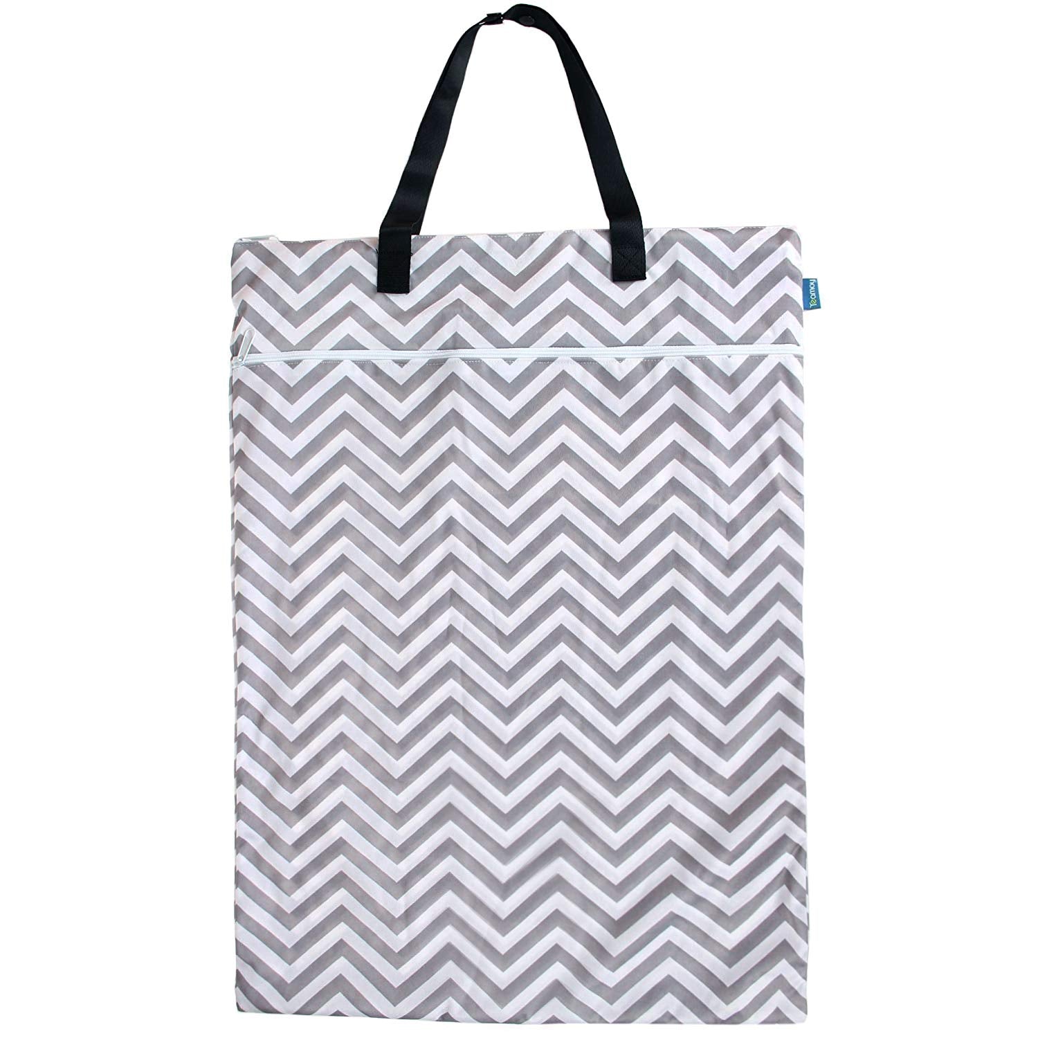 Teamoy wet dry bag clip-strap demonstrates easy attachment to stroller for on-the-go organization.