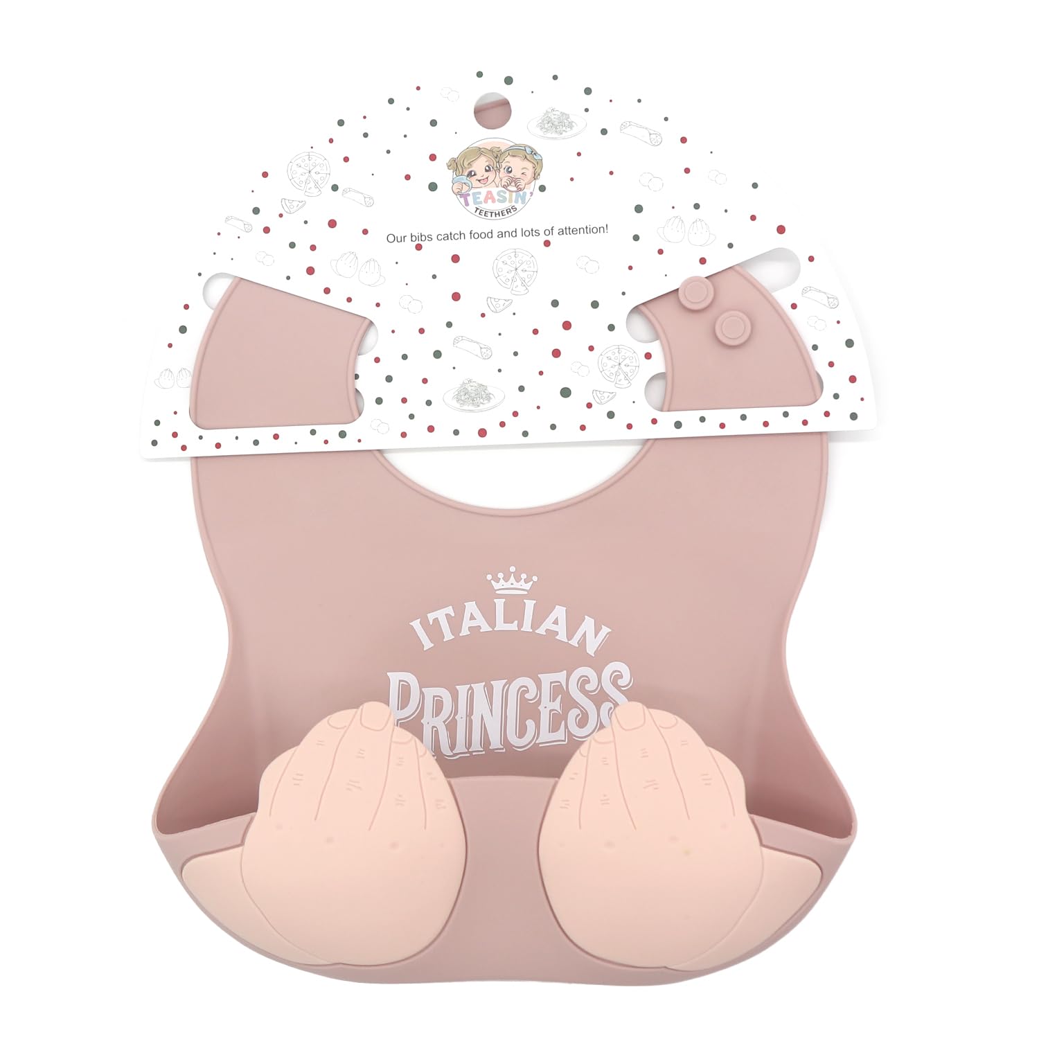 Teasin' Teethers adjustable neck closure ensures comfy fit from baby to toddler.