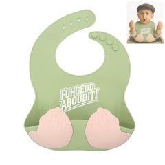 Teasin' Teethers FUHGEDABOUTIT Green bib front view for mess control.