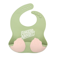 Teasin' Teethers FUHGEDABOUTIT Green pocket catcher catching spills.