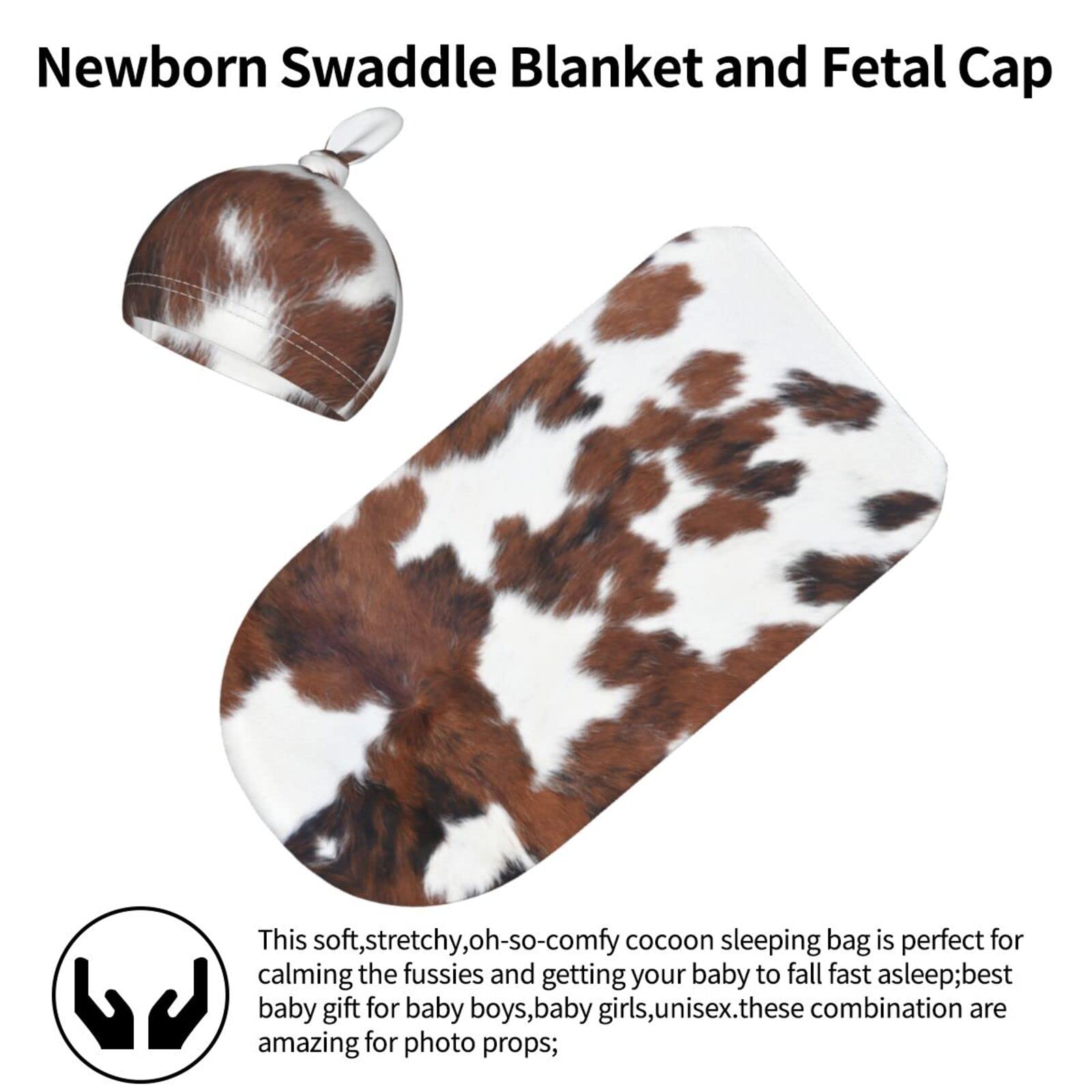 Tebjh cow print swaddle used as newborn photo prop