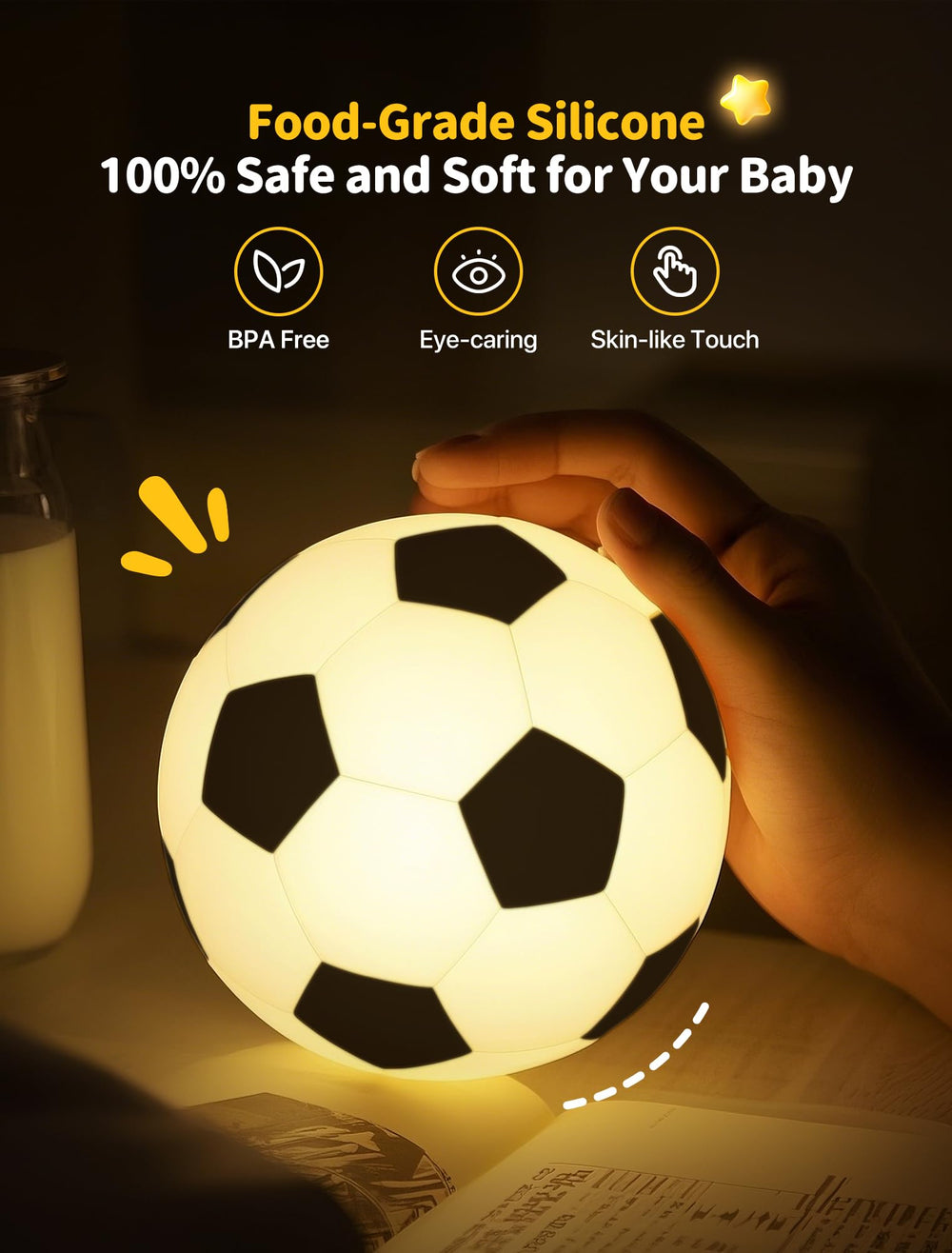 TechCharm Soccer Night Light closeup of patting surface for color mode