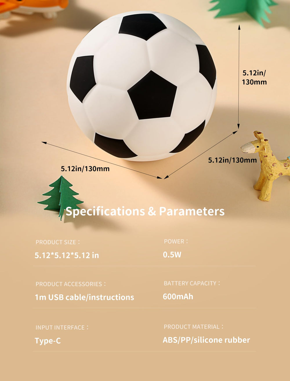 TechCharm Soccer Night Light ideal for travel, camping, or sleepovers