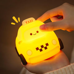 TechCharm taxi night light front view shows cute car design for kids' room ambiance and imagination.