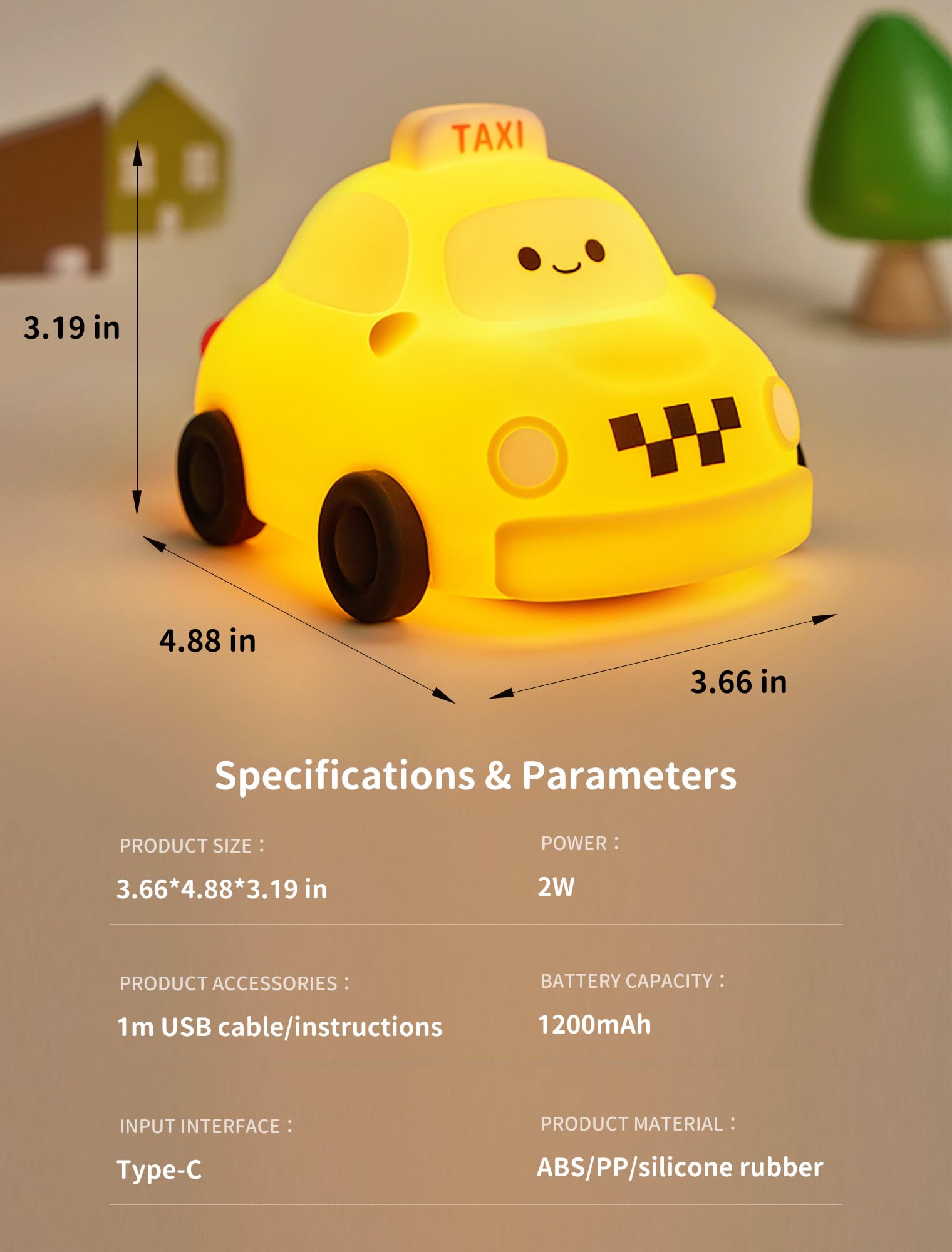 TechCharm taxi night light suitable for nursery, bedroom decor, and as a gentle nighttime companion.