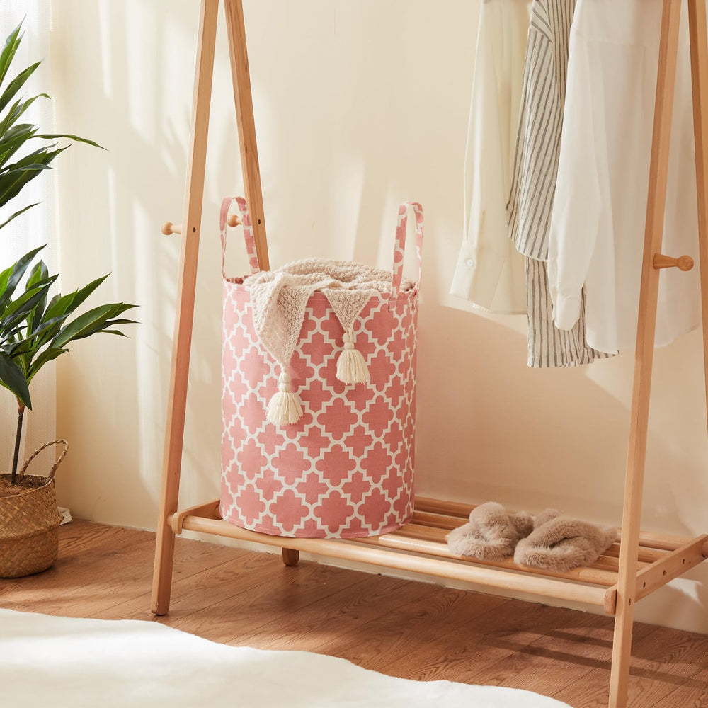 TECHMILLY pink lattice storage bin keeps nursery items organized