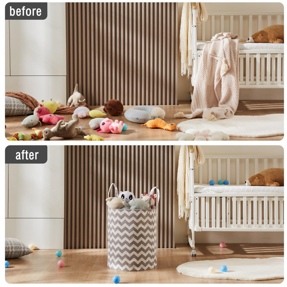 TECHMILLY baby laundry basket folded under bed for compact storage.