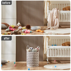 TECHMILLY baby laundry basket folded under bed for compact storage.