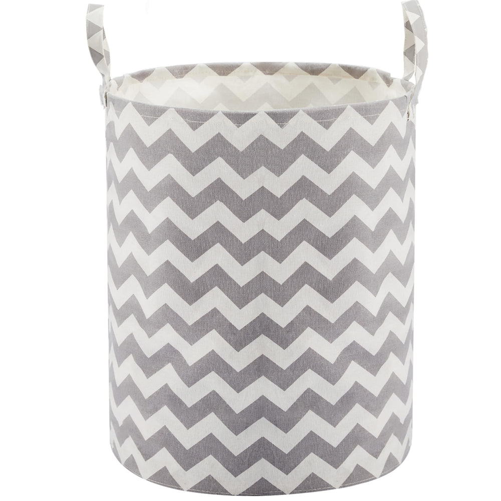 TECHMILLY baby laundry basket in grey chevron with long handles for easy carrying and organization.
