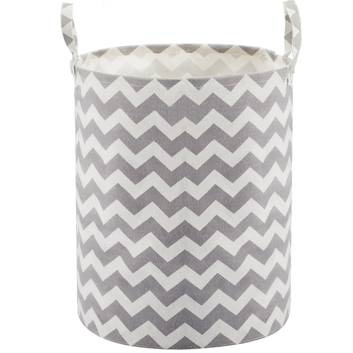 TECHMILLY baby laundry basket in grey chevron with long handles for easy carrying and organization.