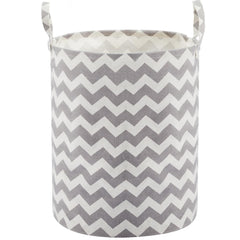 TECHMILLY baby laundry basket in grey chevron with long handles for easy carrying and organization.