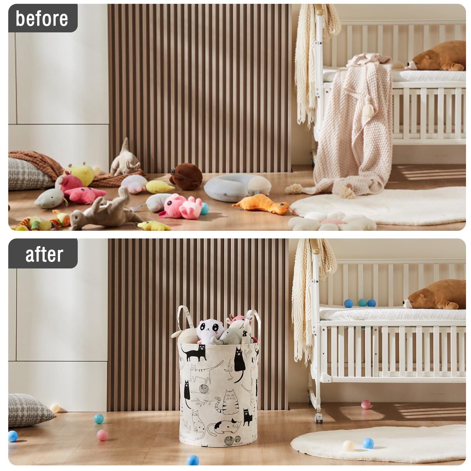 TECHMILLY collapsible laundry bin folded flat for under-bed storage.