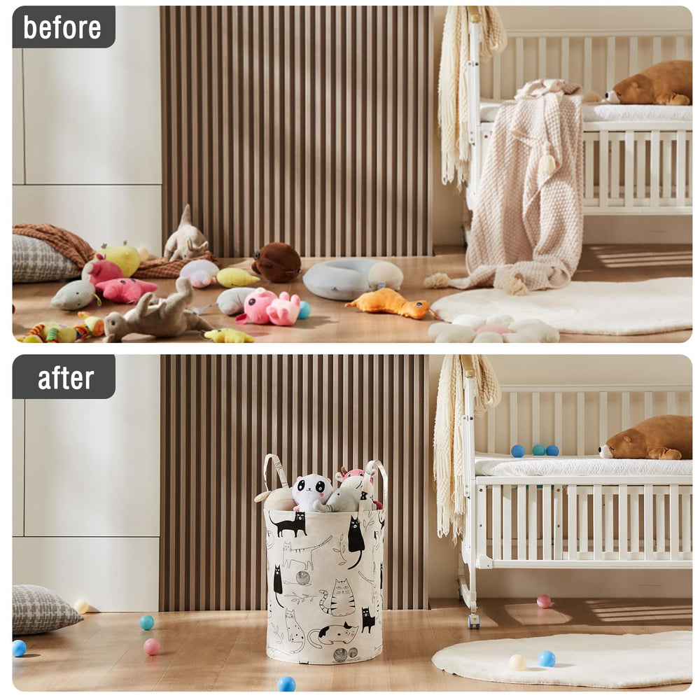 TECHMILLY collapsible laundry bin folded flat for under-bed storage.