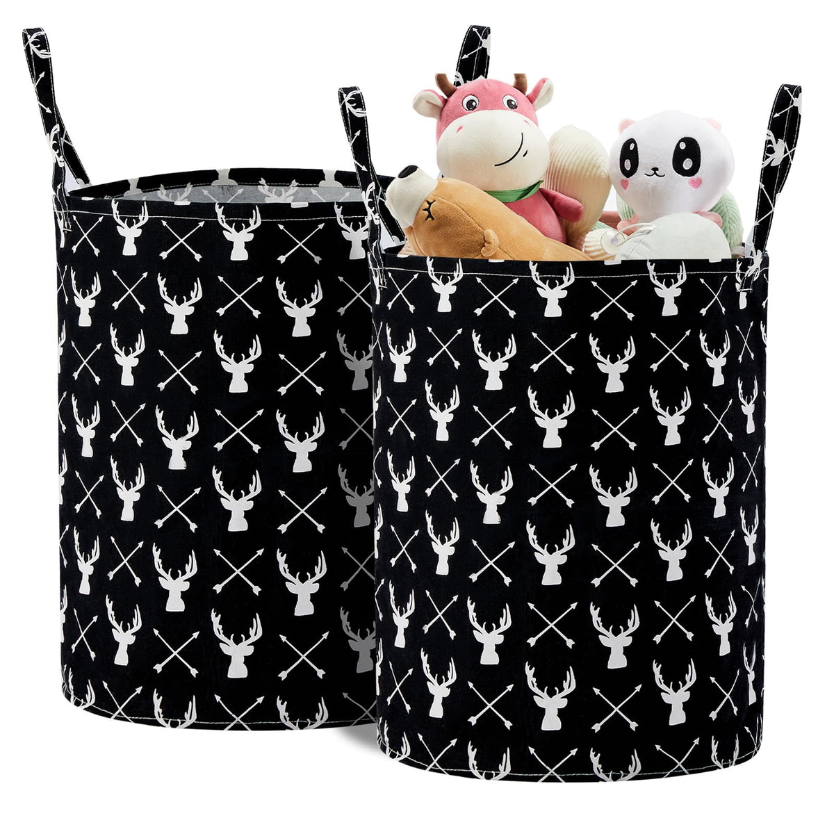 TECHMILLY large storage basket with black deer pattern for nursery organization.