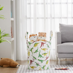 TECHMILLY collapsible green dinosaur basket demonstrates flat storage when not in use