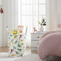 TECHMILLY green dinosaur basket long-handles enable easy carrying and transport