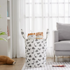 TECHMILLY large storage basket grey dinosaur folded option demonstrates space-saving under-bed storage