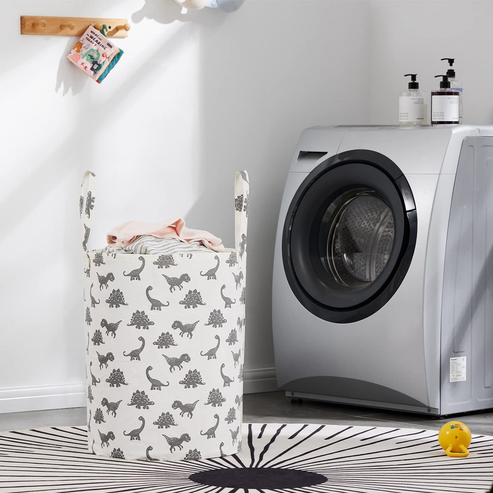 TECHMILLY large storage basket grey dinosaur with long handles for effortless transport around the home